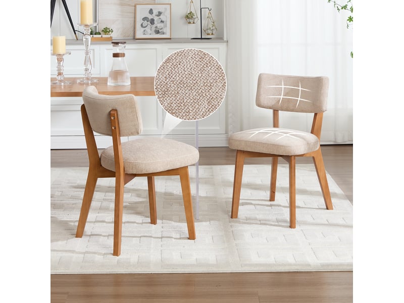  Chaises de salle à manger lot de 2, assise rembourrée, bois kaki  - Conforama B
