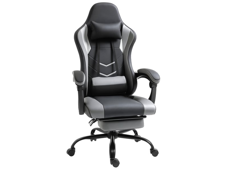 Chaise gamer ergonomique, pivotante, hauteur réglable, lombaire, repose-pieds, noire, 62x52x128 cm.  - Conforama A