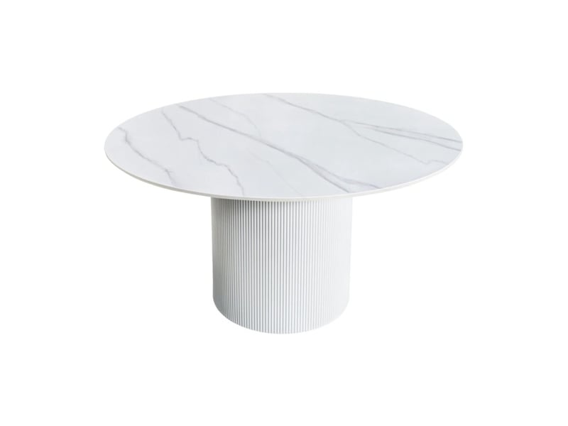 Table de salle à manger lumea – ronde 120 cm – effet marbre blanc – pied central large – style contemporain - Conforama A