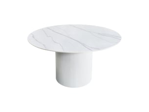 Table de salle à manger lumea – ronde 120 cm – effet marbre blanc – pied central large – style contemporain