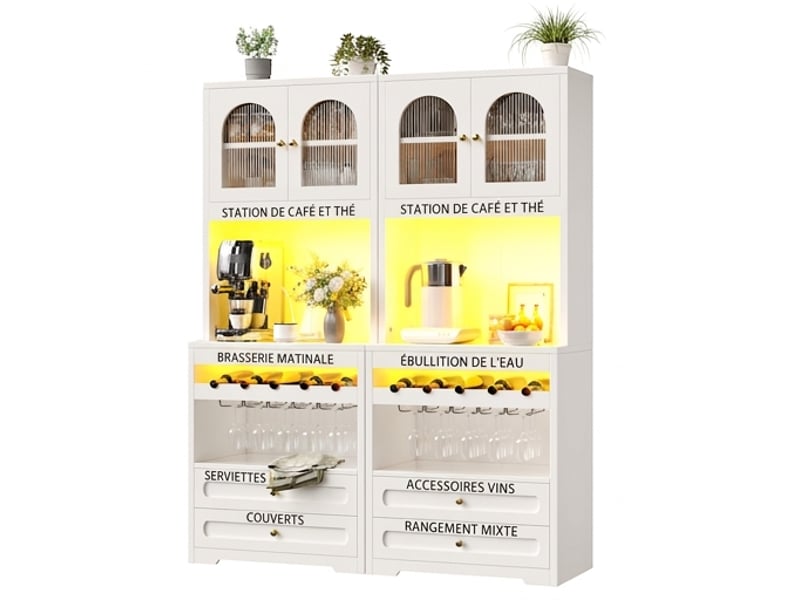 Armoire haute avec portes en verre, éclairage led, 140x40x180cm, blanc  - Conforama A