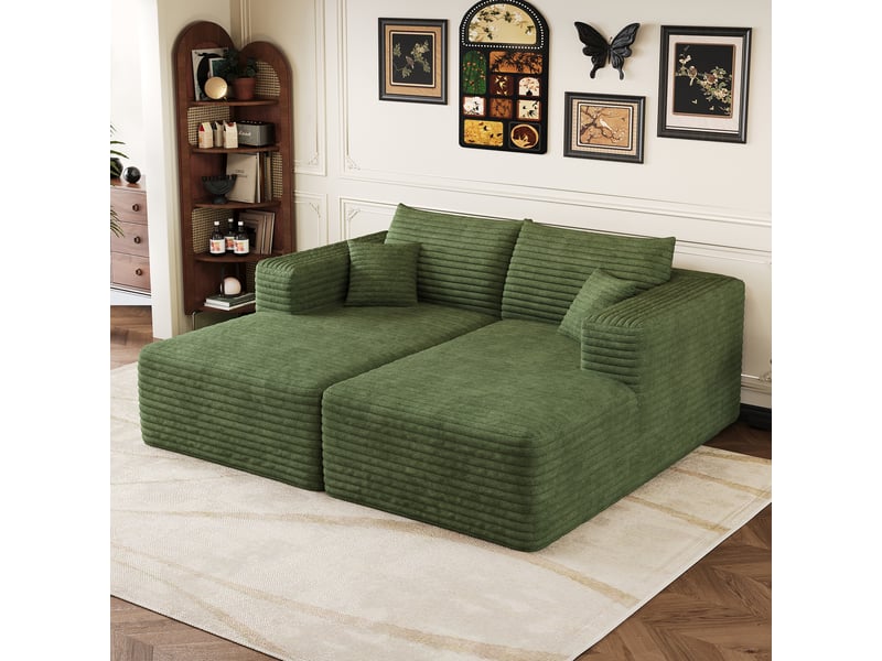  Canapé modulable convertible 2 places 180 x 151 x 58 cm, canapé-lit sans structure, assise en mousse, design minimaliste, velours côtelé, vert Bliss Lite - Conforama D