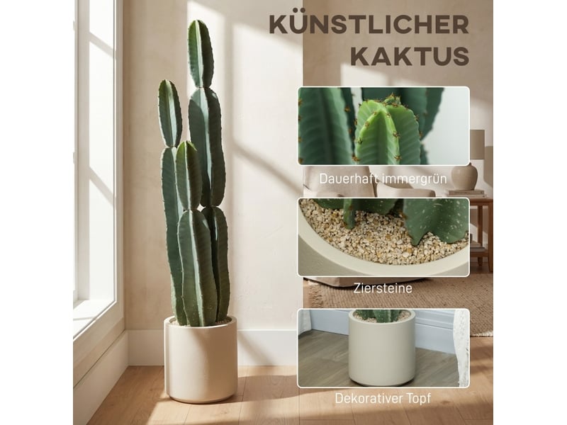  Plante artificielle cactus 111 cm – vert – en pot décoratif, touche naturelle pour salon, bureau et entrée  - Conforama E