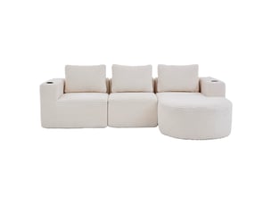 Canapé droit 2 places avec 3 coussins et 2 porte-gobelets - tissu polyester beige 265 × 176 × 60 cm
