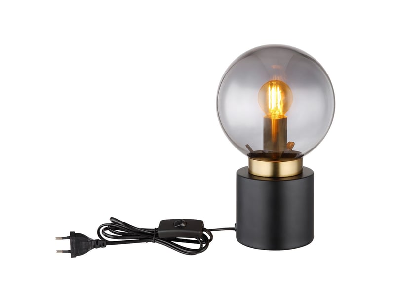  Globo marka lampe de table globe, abat-jour en verre fumé noir mat doré, 1 culot e14  - Conforama C