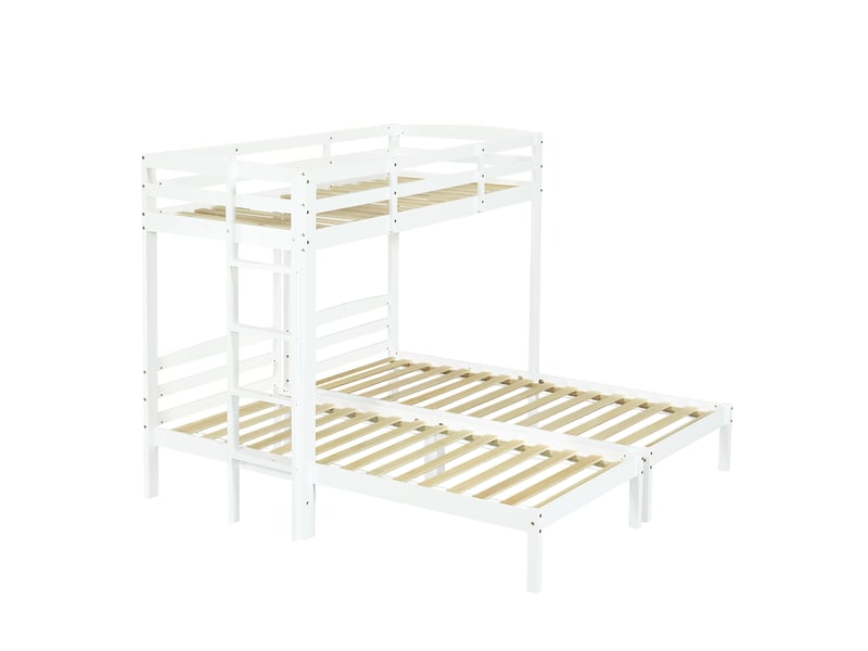  Lit superposé triple enfant avec échelle latérale, structure blanche pour enfants et adolescents, 90x200 cm  - Conforama E