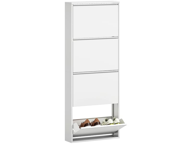  Meuble à chaussures étroit métal blanc, 4 tiroirs inclinables, capacité 8 paires. Idéal pour l'entrée et le couloir  - Conforama A