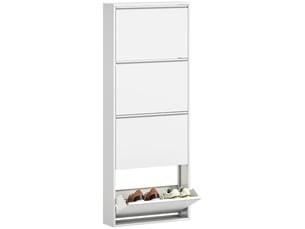 Meuble à chaussures étroit métal blanc, 4 tiroirs inclinables, capacité 8 paires. Idéal pour l'entrée et le couloir