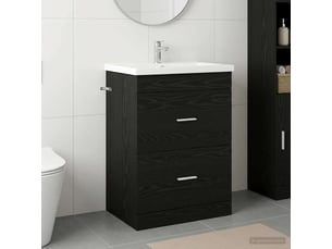 Meuble sous lavabo de salle de bain, commode chêne noir shl319