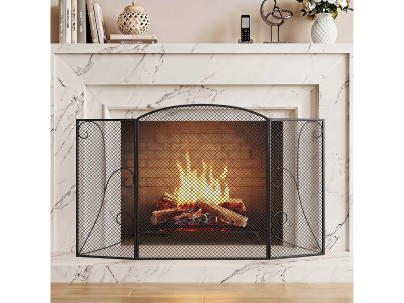  Pare-étincelles pliable en trois parties pour cheminée, 133 x 1 x 77 cm, noir  - Conforama C