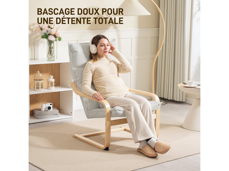  Fauteuil salon fauteuil de loisirs moderne fauteuil chambre avec accoudoirs incurvés, coussins, 67 x 83 x 105 cm, crème  - Conforama R