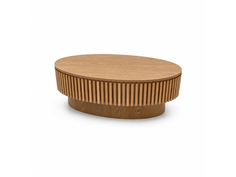  Table basse ovale avec rangement caché, finition bois naturel, 98 x 60 x 35 cm  - Conforama A