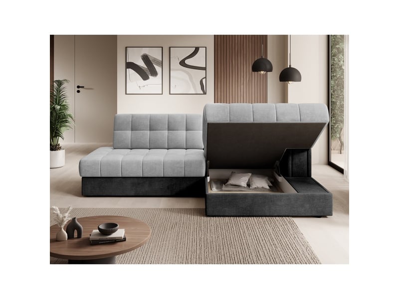  Canapé d'angle convertible cubito gris et noir 240 cm avec coffre et couchage  - Conforama D