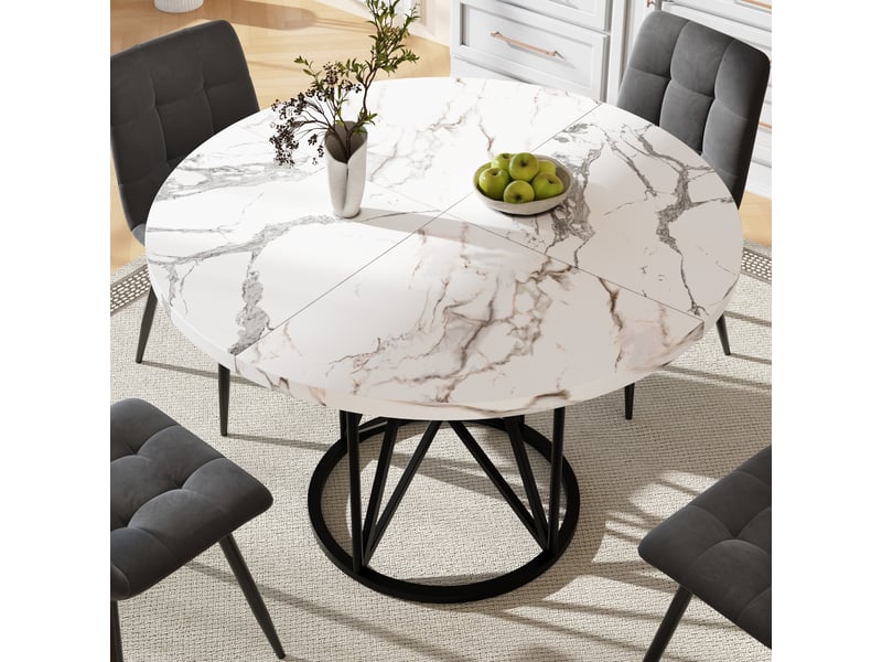 Table de salle à manger avec plateau imitation marbre et pieds métal réglables 100×100×76 cm noir - Conforama C