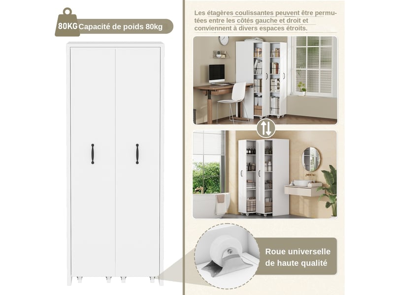  Bibliothèque étroite hauteur 180 cm tiroirs latéraux réversibles et tablettes réglables pour salon  - Conforama D