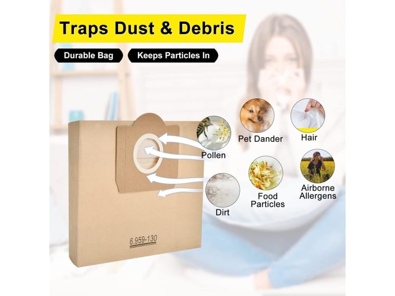 Paquet de 10 6.959-130.0 dustbag en papier a 220122042504 pour karcher wd3 wd3p wet & dry aspirateur de remplacement - Conforama D