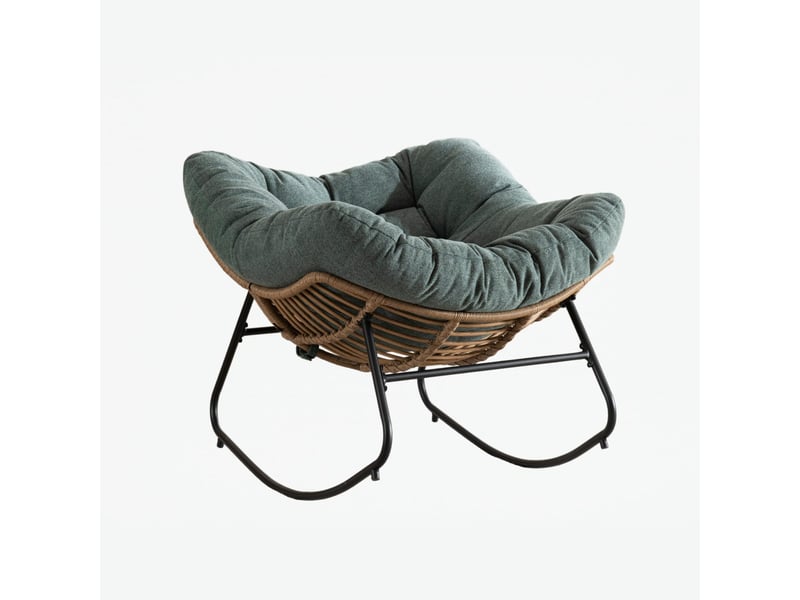  Fauteuil à bascule en chenille - 95x107x83 cm - chaise berçante ergonomique cadre métal détente salon chambre - vert  - Conforama A