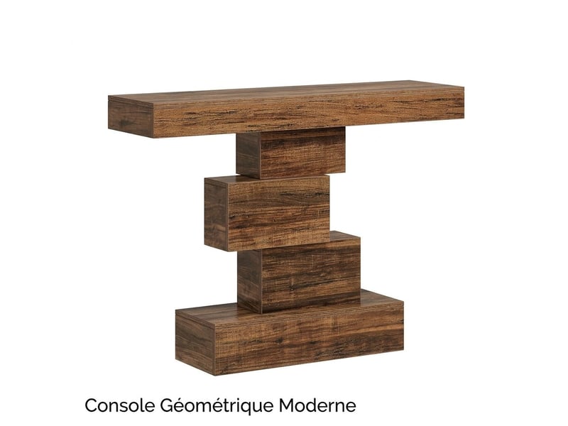  Table console d'entrée 108 x 30 x 80 cm avec socle géométrique moderne – table d'appoint et meuble bout de canapé en bois marron foncé rustique pour couloir, salon et chambre (max. 45 kg)  - Conforama A