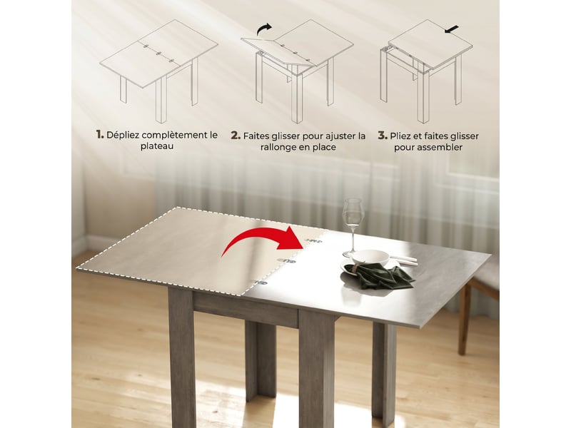  Table à manger extensible 4 à 6 personnes en panneau de particules gris 70-140 cm  - Conforama E