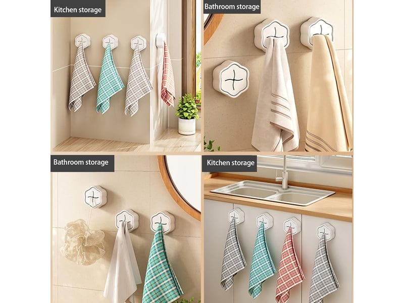  Lot de 4 porte-torchons de cuisine sans perçage, accroche-serviette mural en abs design élégant, rangement pratique pour salle de bain et placard, blanc  - Conforama C