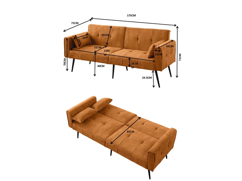  Canapé à pieds en métal, tissu orange  - Conforama E