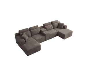 Canapé d’angle modulaire en u 373x151x81 cm compressé, porte-gobelets, mousse, velours côtelé couleur kaki