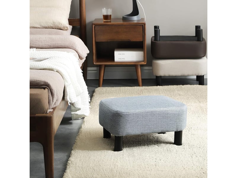  Pouf repose pied  pieds en bois 36x25x22cm bleu clair  - Conforama C