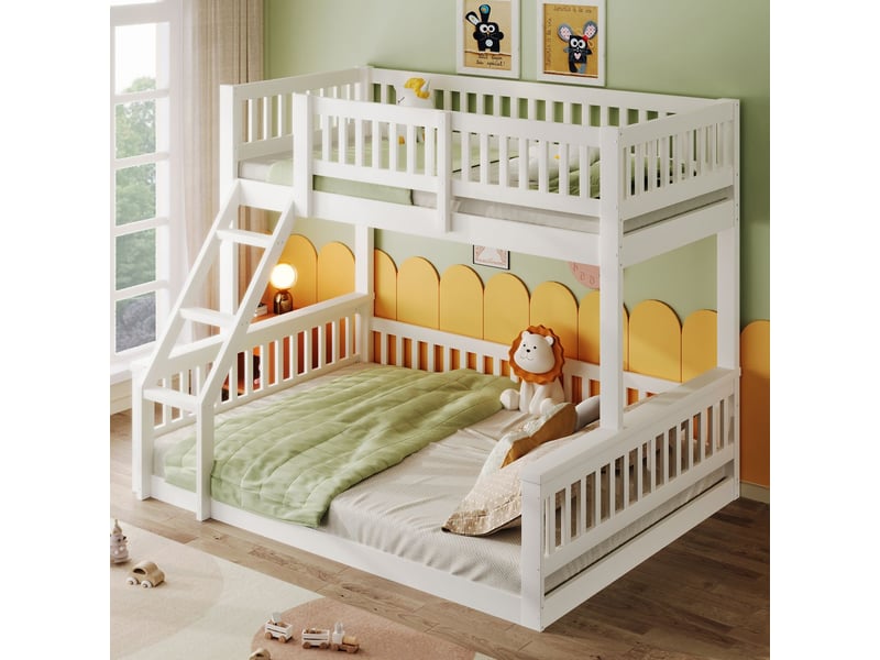  Lit superposé enfant 90x200+140x200, garde-corps sécurité renforcée lit superposé, structure bois massif, échelle sécurisée  - Conforama B