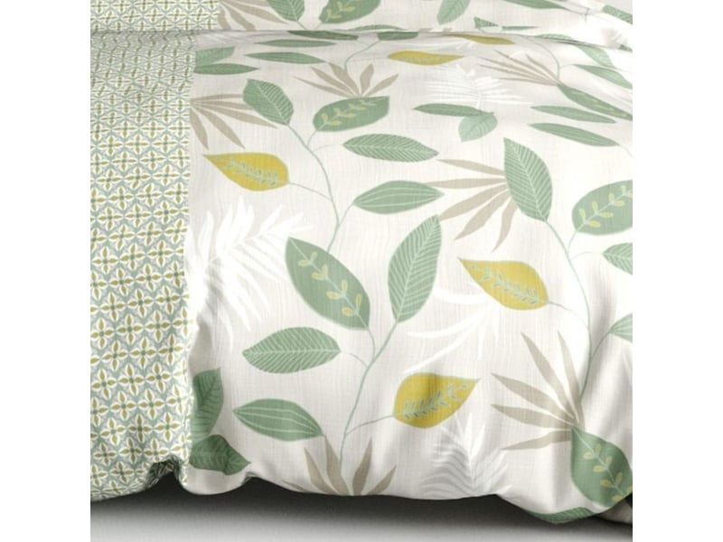  Parure housse de couette 240x220cm + 2 taies motif feuilles vert et jaune 100% coton - eureka EUREKA - Conforama D