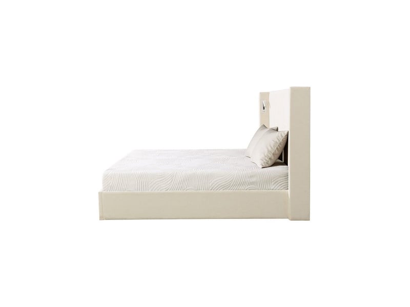 Lit coffre stan 2 160x200 cm velours côtelé beige avec leds et ports usb KTSTAN2CORDWH160 - Conforama C