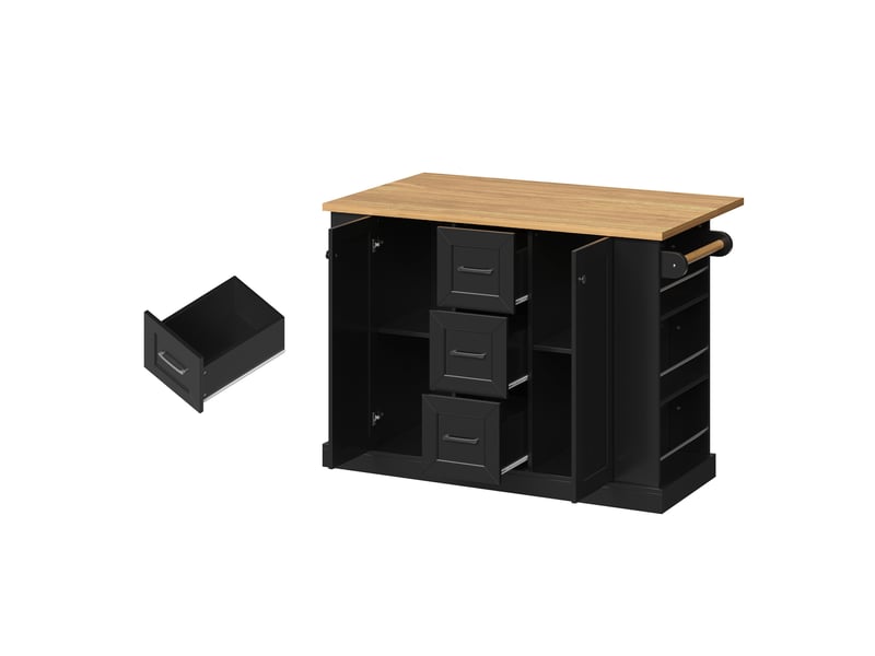 Desserte de cuisine à roulettes avec 3 tiroirs et plan rabattable en mdf 120×70×90 cm noir - Conforama D