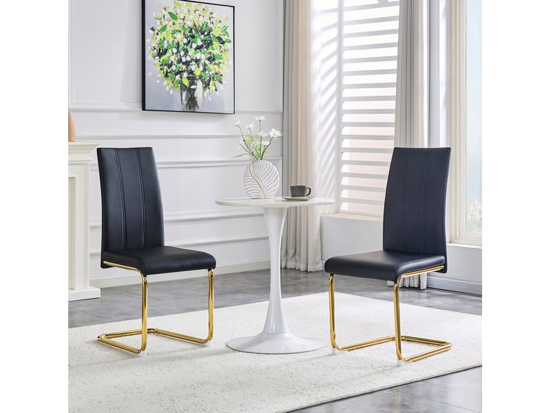  Chaise de salle à manger lot de 2 ergonomique, structure métallique, revêtement en pu noir et doré  - Conforama B