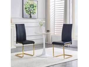 Chaise de salle à manger lot de 2 ergonomique, structure métallique, revêtement en pu noir et doré