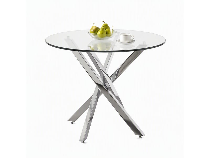  Table à manger ronde, ø80 cm, plateau en verre trempé, salle à manger, pratique, verre trempé et verre, coloris argenté  - Conforama A