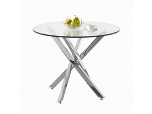 Table à manger ronde, ø80 cm, plateau en verre trempé, salle à manger, pratique, verre trempé et verre, coloris argenté