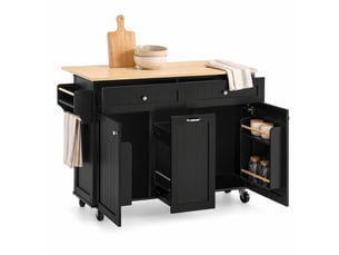 Desserte de cuisine à roulettes avec plateau extensible et 2 tiroirs en mdf 140×40-70×92 cm noir naturel