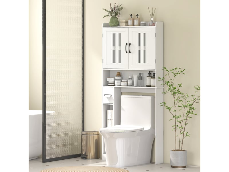  Meuble dessus wc blanc, placard double porte et porte-papier, 80 x 19,5 x 170 cm  - Conforama D