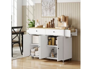 Îlot de cuisine mobile 147x43x89 cm 2 tiroirs 2 placards porte-serviettes porte-couteaux mdf blanc