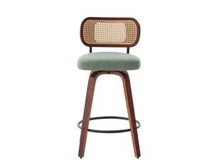 Lot de 2 tabourets de bar 42x56x90cm – avec dossier en rotin et assise rembourrée – noyer et vert