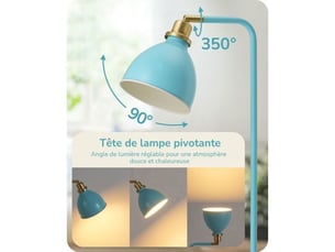 Lampe sur pied industrielle 155 cm bleu clair tete orientable 350° 2700k e27
