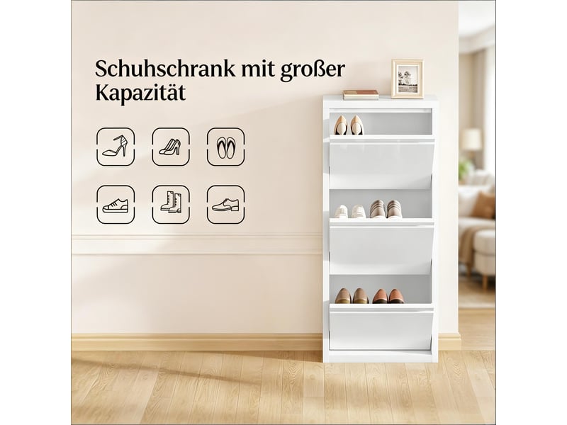  Meuble à chaussures lot de 2 avec 3 abattants pour entrée en métal 50×15×106 cm blanc  - Conforama C
