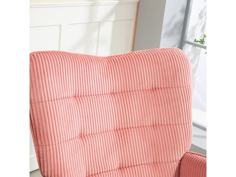  Fauteuil à bascule rose en velours côtelé, chaise à bascule avec accoudoirs, fauteuil de relaxation pour salon  - Conforama D