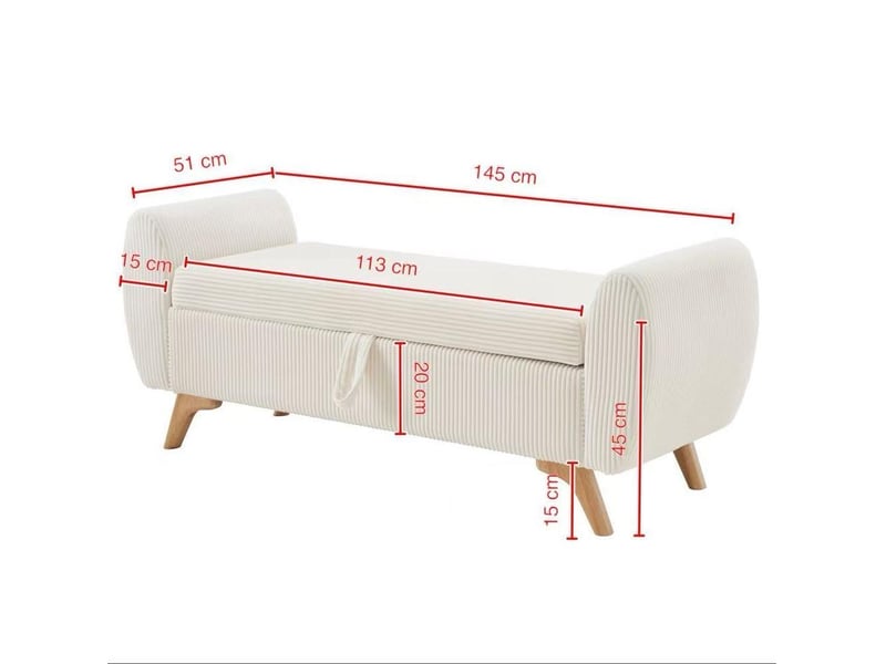 Banc de rangement pliable 145 x 51 x 45 cm beige en velours côtelé, avec pieds en bois pour l'entrée  - Conforama C