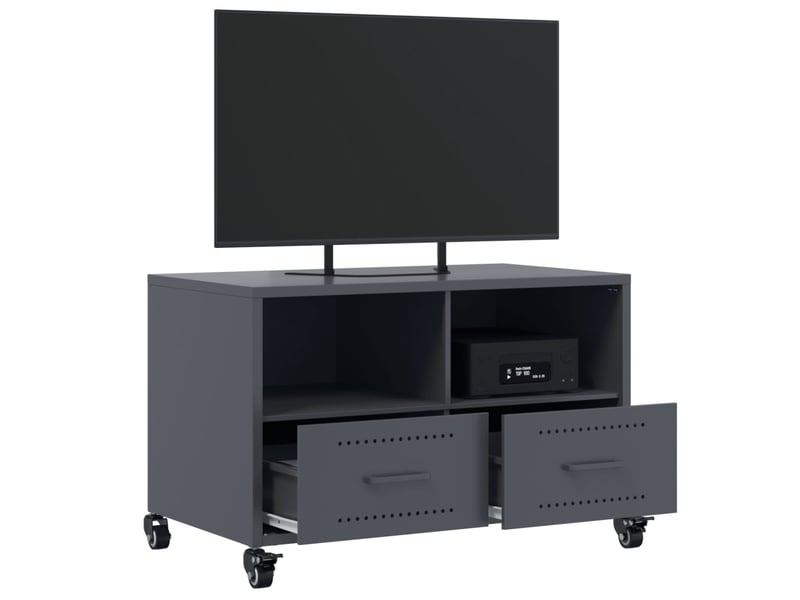  Meuble tv - banc tv - meuble de rangement anthracite 68x39x43,5 cm acier  - Conforama E