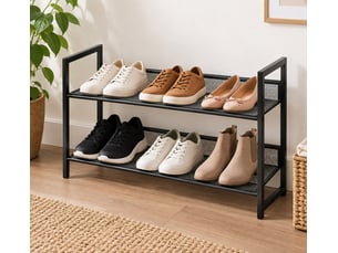 Etagère meuble à chaussures à 2 niveaux en métal grillagé noir,capacité 6 paires - longueur 64 x profondeur 23 x hauteur 39 cm