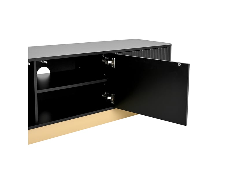  Meuble tv 170x40,5x47 cm angles arrondis mdf panneau de particules noir  - Conforama D