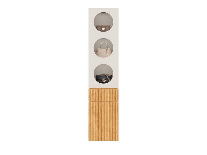  Armoire colonne 45x50x200 cm, armoire chambre étroite dressing penderie, en mdf, style scandinave, avec 2 portes et 1 tiroir, gris et naturel  - Conforama A
