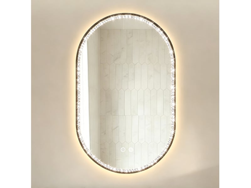  Miroir de salle de bains ovale 50 x 80 cm noir, verre et aluminium, led antibuée à 3 teintes  - Conforama B