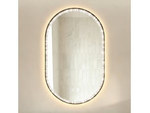Miroir de salle de bains ovale 50 x 80 cm noir, verre et aluminium, led antibuée à 3 teintes