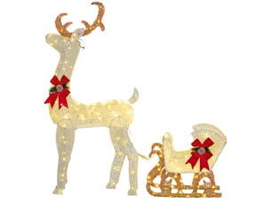 Renne et traîneau lumineux de noël avec 170 led blanc chaud, 50x29x42cm, décoration de noël pour intérieur et extérieur